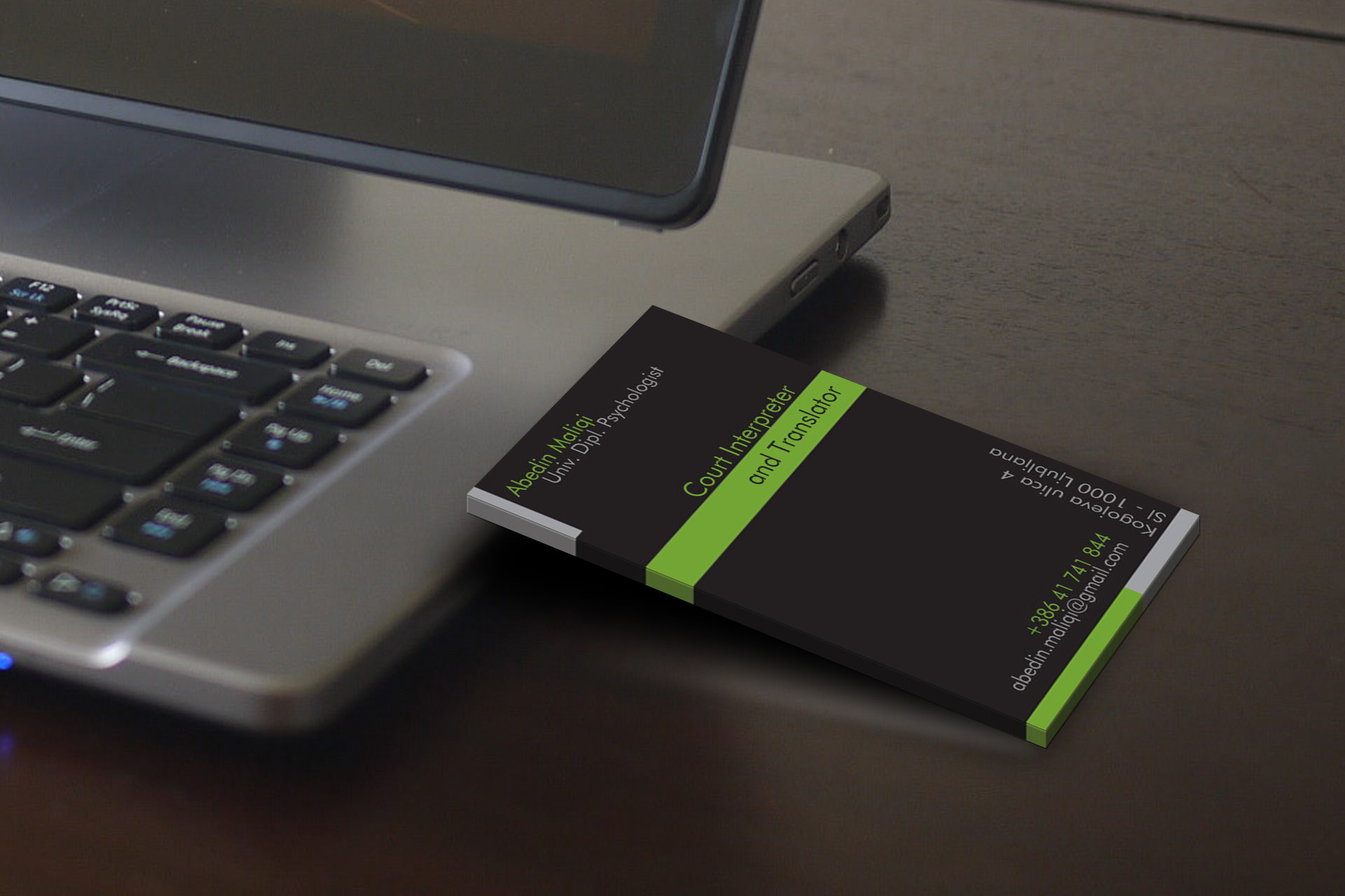 Business Cards presented on a laptop