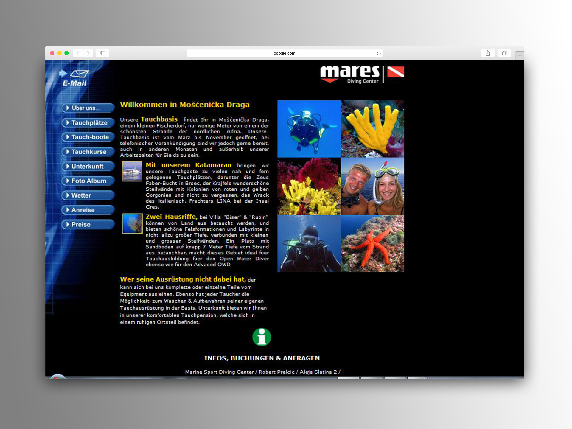 The original German version of the Marine Sport dive center Home page