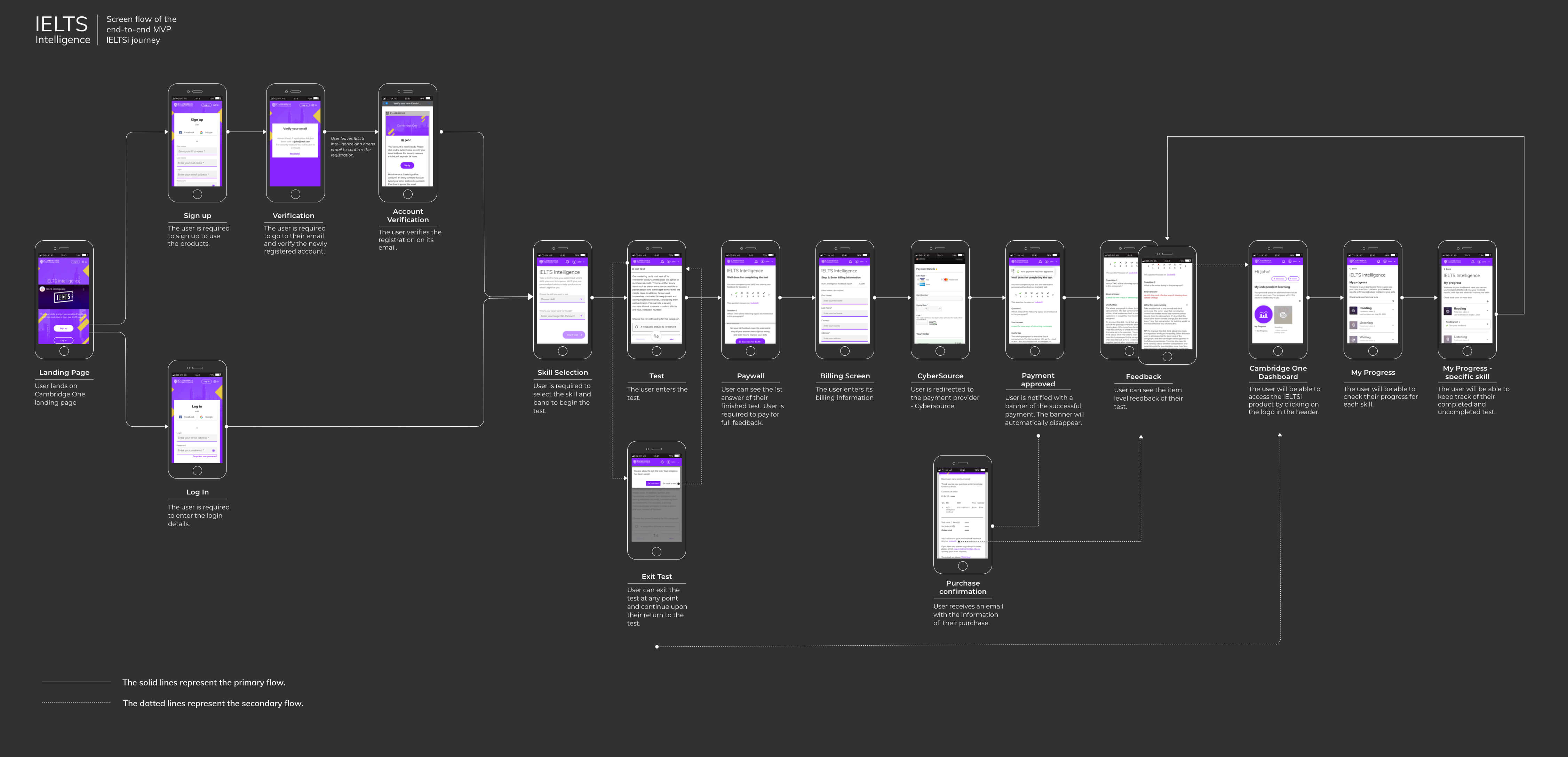 User journey maps showing primary and secondary flows with contingency plans