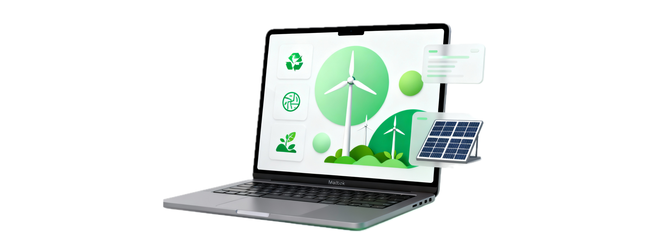 image of a renewable website on a laptop with 3D elements around
